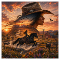 Western Rider Glow Flag Jigsaw Puzzle 1000 Pieces