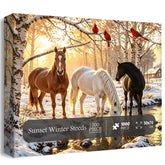Sonnenuntergang Winterrösser Puzzle 1000 Teile