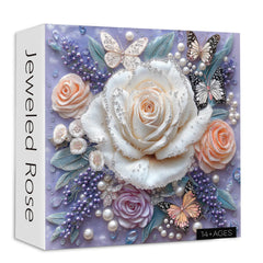 Puzzle en bois de 1000 pièces - Rose ornée de bijoux