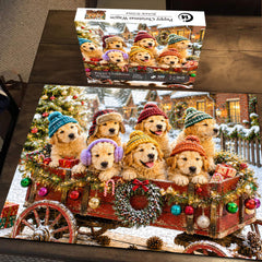 Puppy Christmas Wagon Jigsaw Puzzle 1000 Pieces