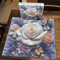 Puzzle en bois de 1000 pièces - Rose ornée de bijoux