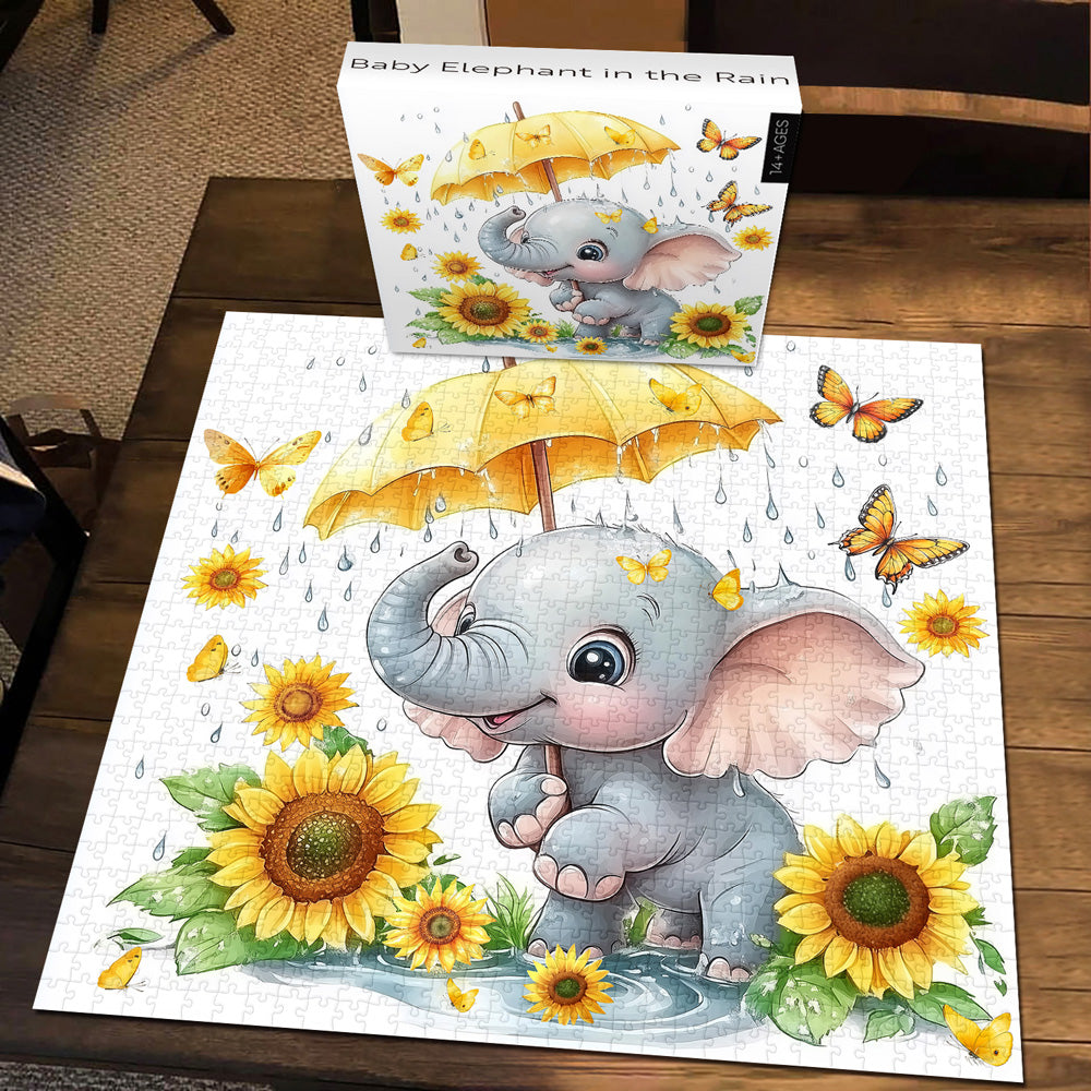 Baby Elephant in the Rain Jigsaw Puzzles 1000 Pieces