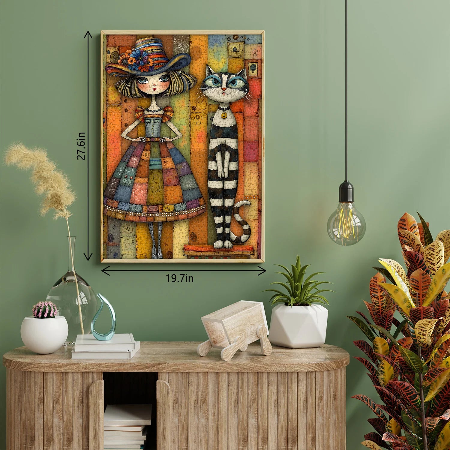 Patchwork Girl & Striped Cat Jigsaw Puzzle 1000 Pieces