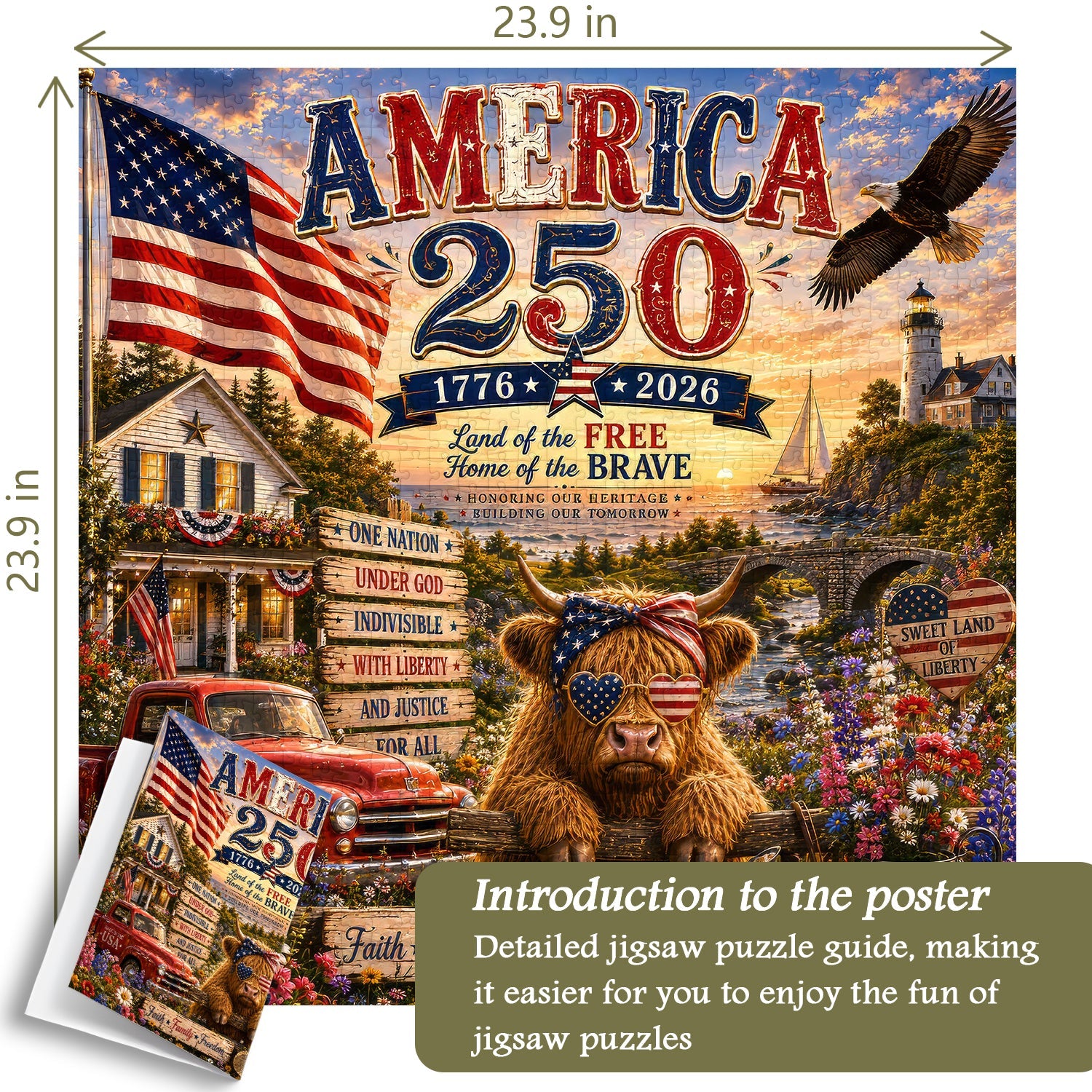Patriotic Highland Cow Jigsaw Puzzle 1000 Pieces