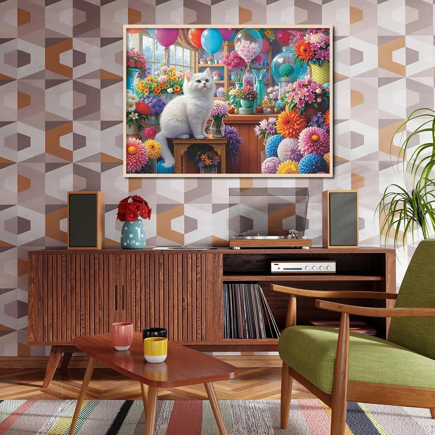 Katze unter Blumen Puzzle 1000 Stücke