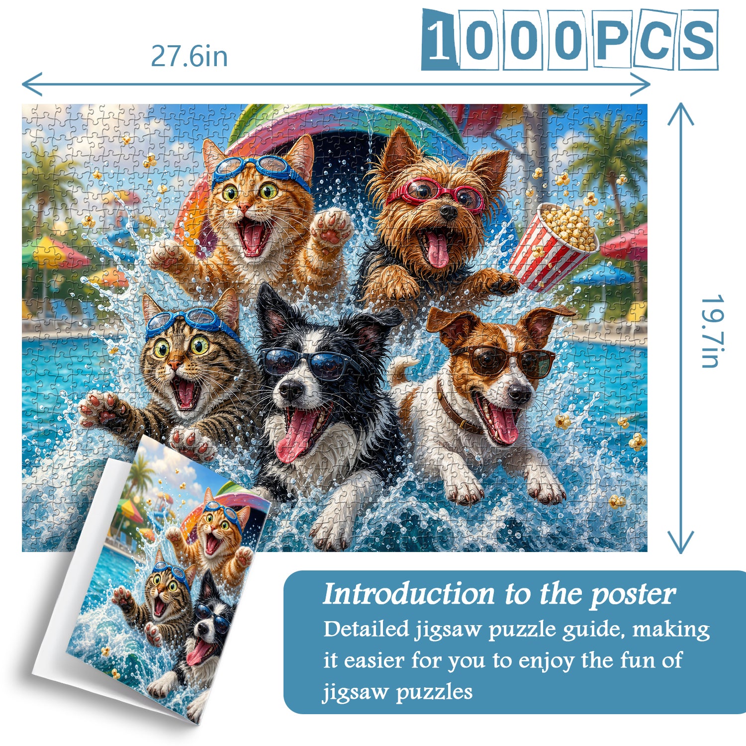 Cute Pet Pool Party Jigsaw Puzzle 1000 Pieces