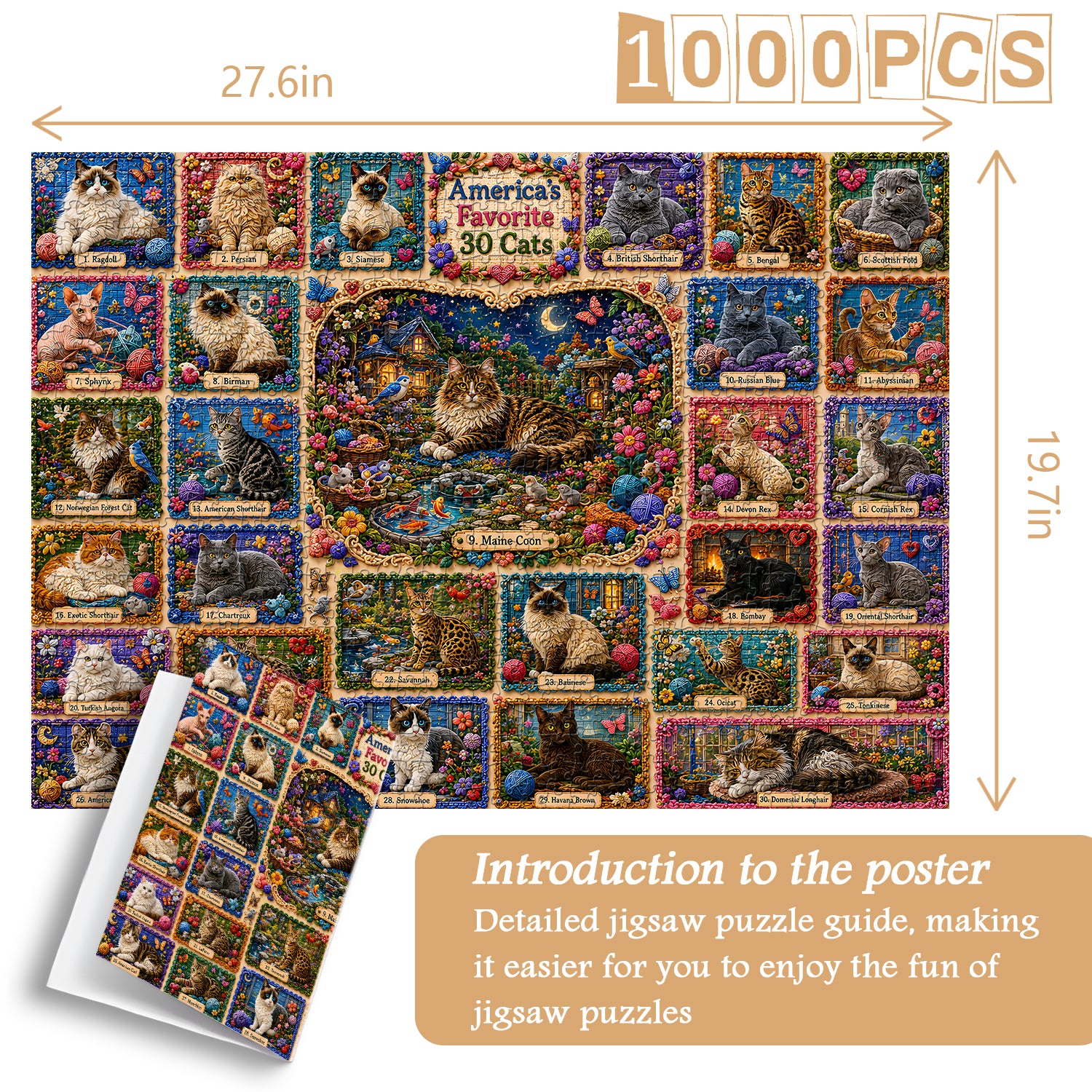 America's Favorite 30 Cats Jigsaw Puzzle 1000 Pieces
