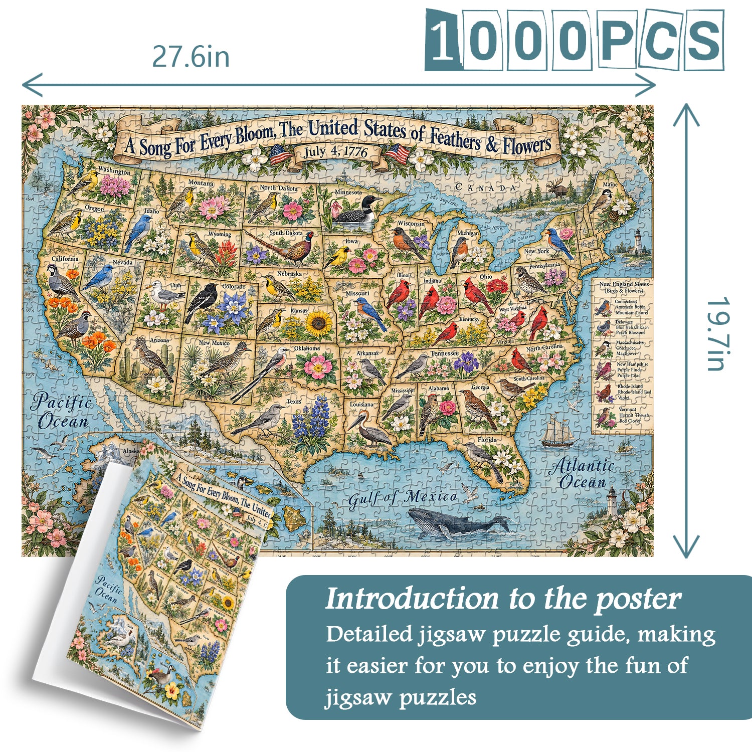 Feathers & Flowers Map Jigsaw Puzzle 1000 Pieces