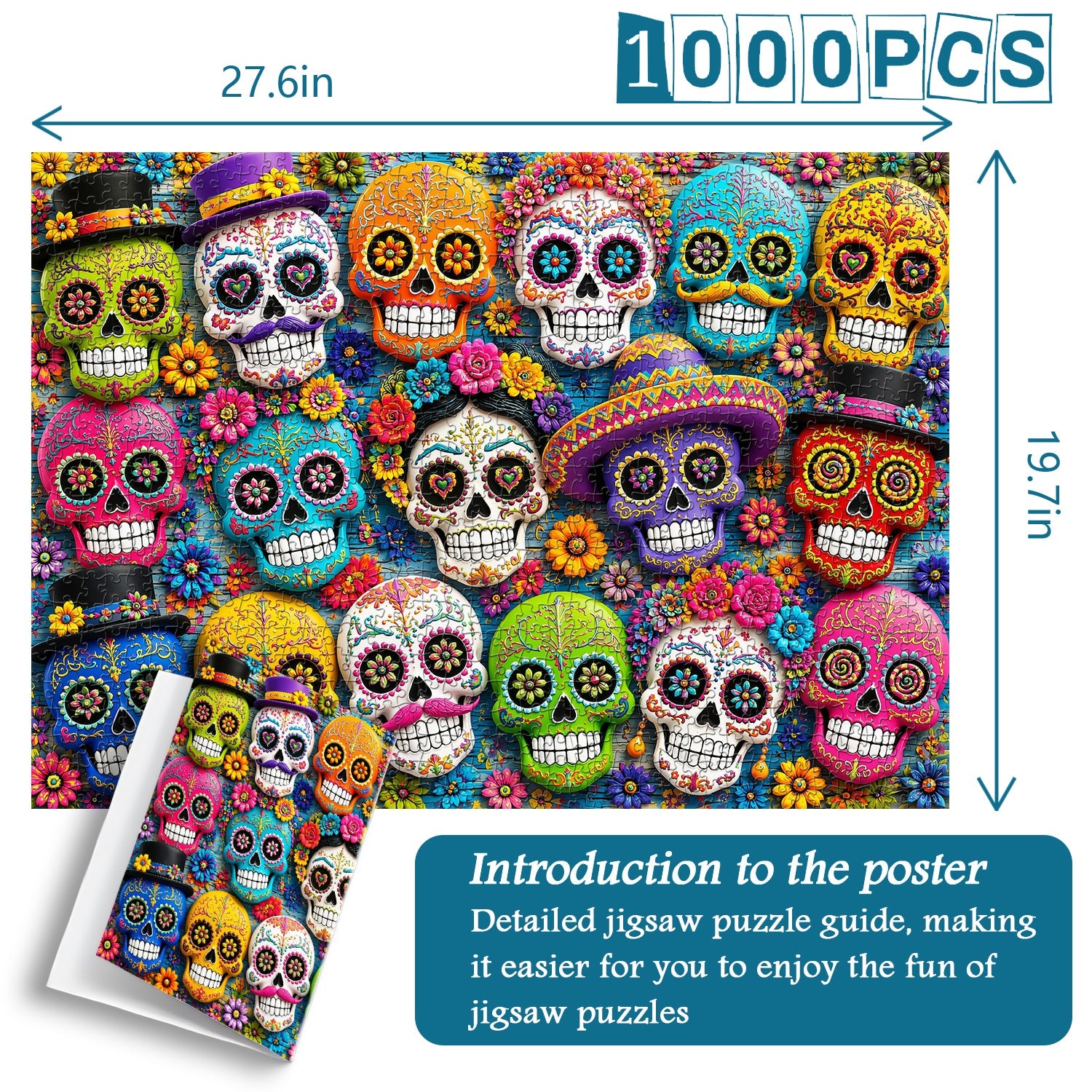 Colourful Sugar Skull Jigsaw Puzzle 1000 Pieces