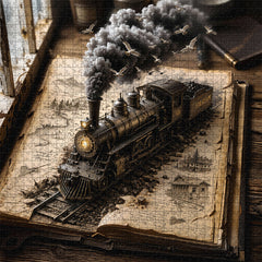 Puzzle di treni vintage con libri, 1000 pezzi