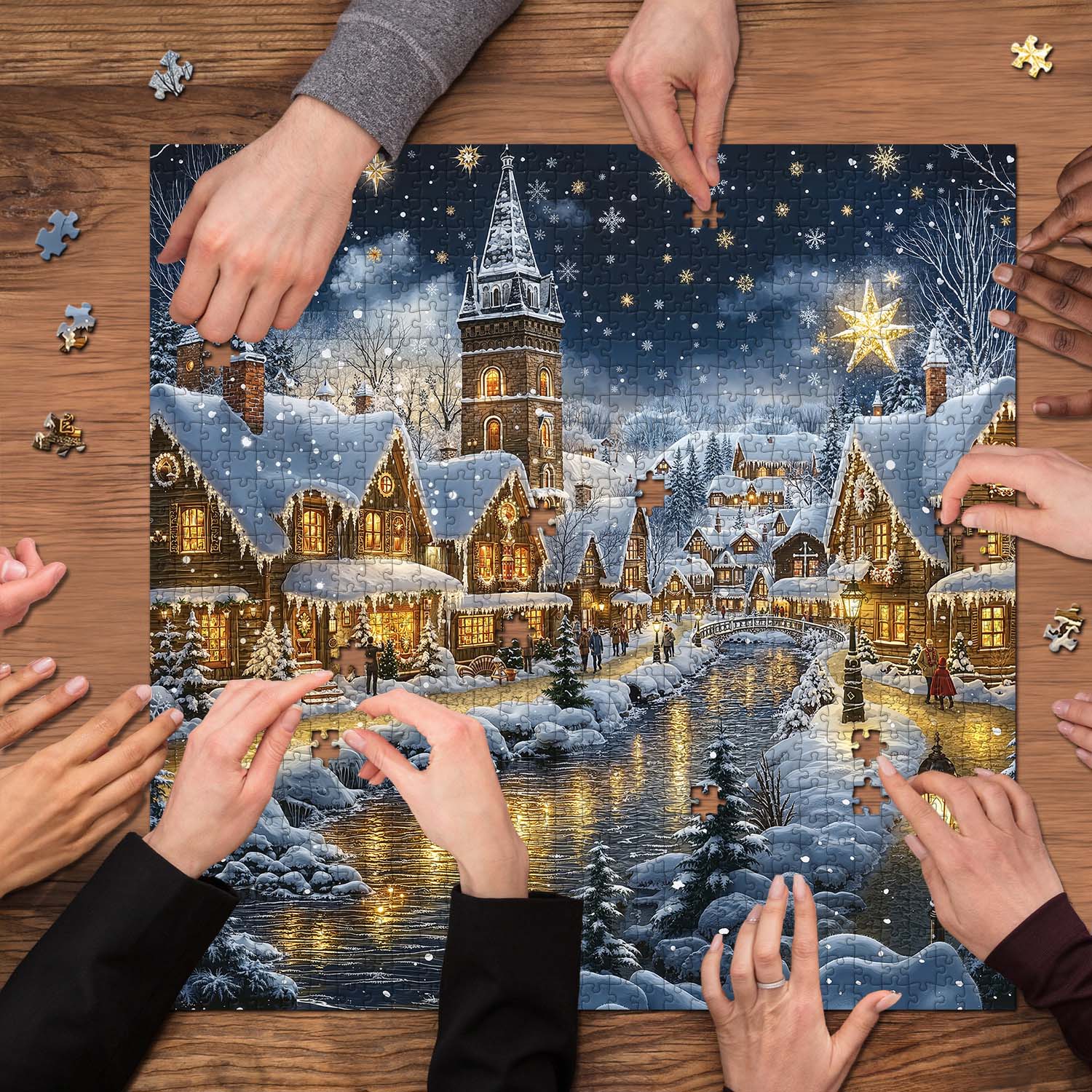 Frosty Christmas River Town Puzzle 1000 pièces