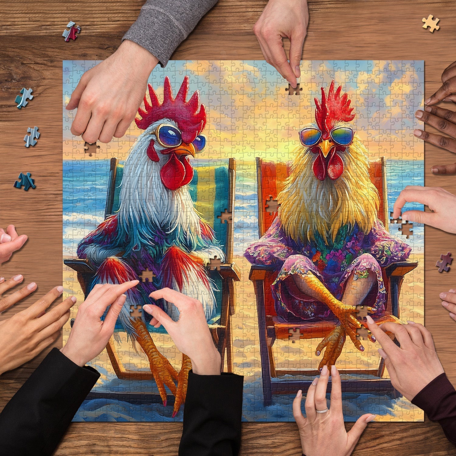 Beach Roosters Jigsaw Puzzle 1000 Pieces