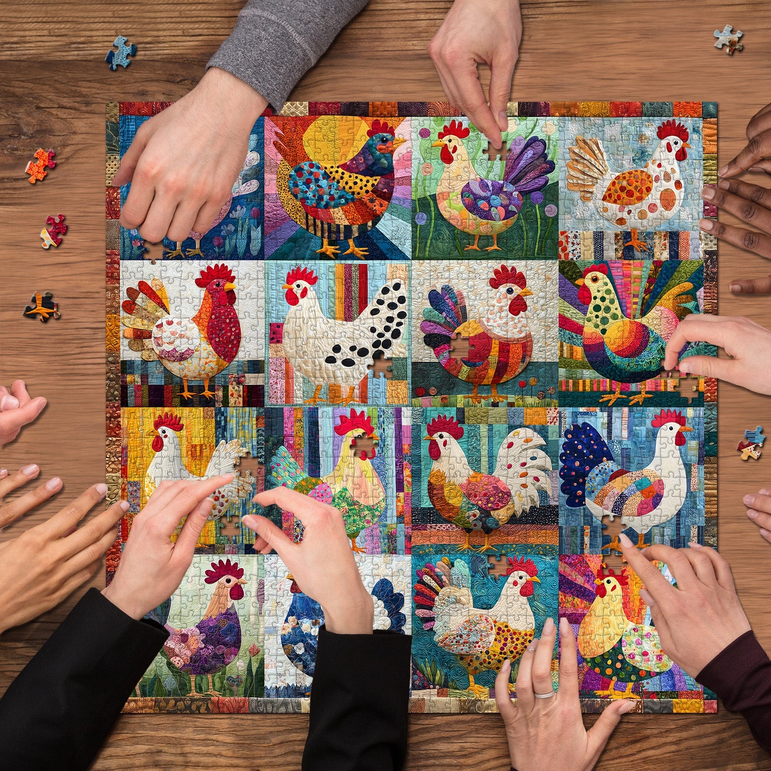 Patchwork Chickens Jigsaw Puzzle 1000 Pieces