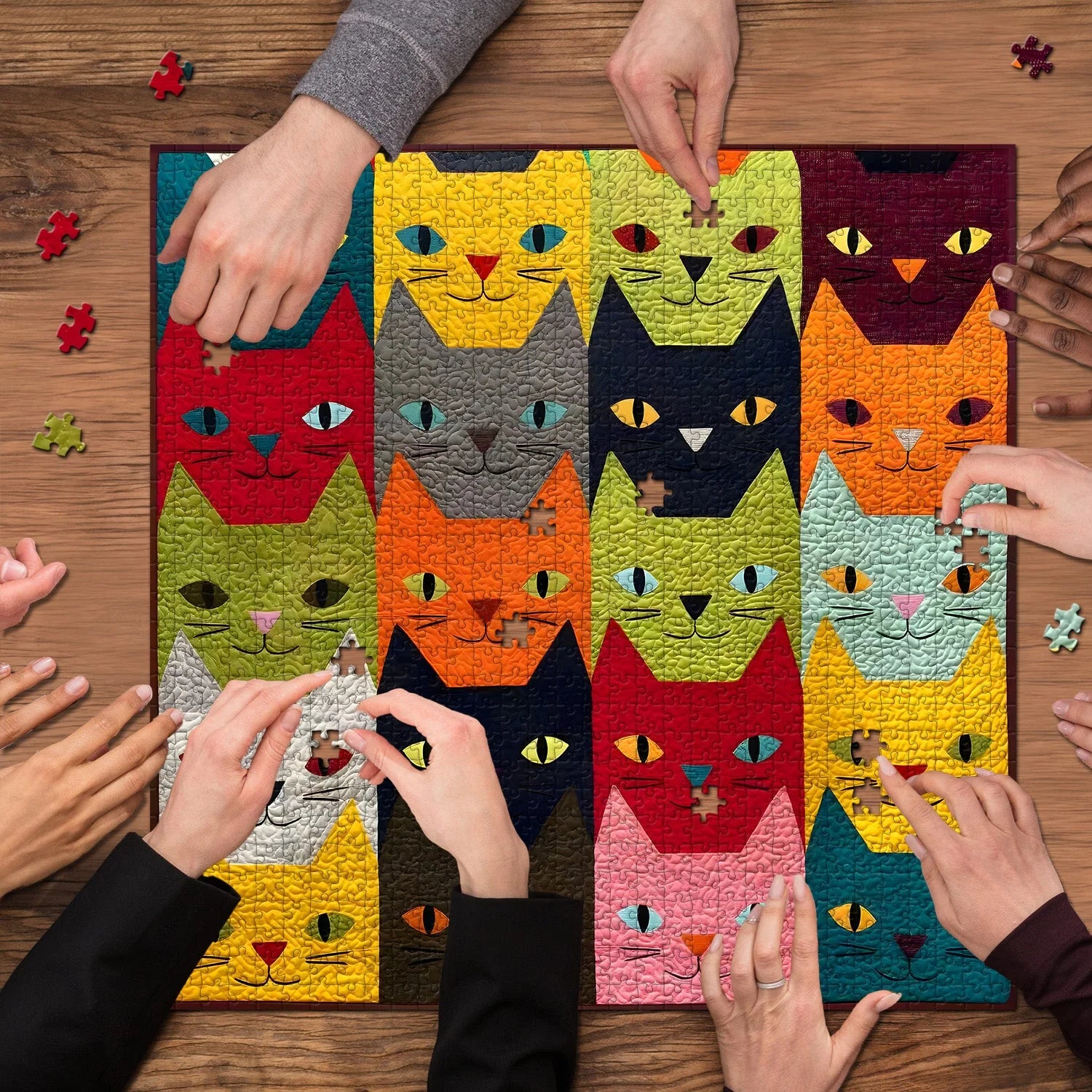 Colorful Cat Faces Jigsaw Puzzle 1000 Pieces