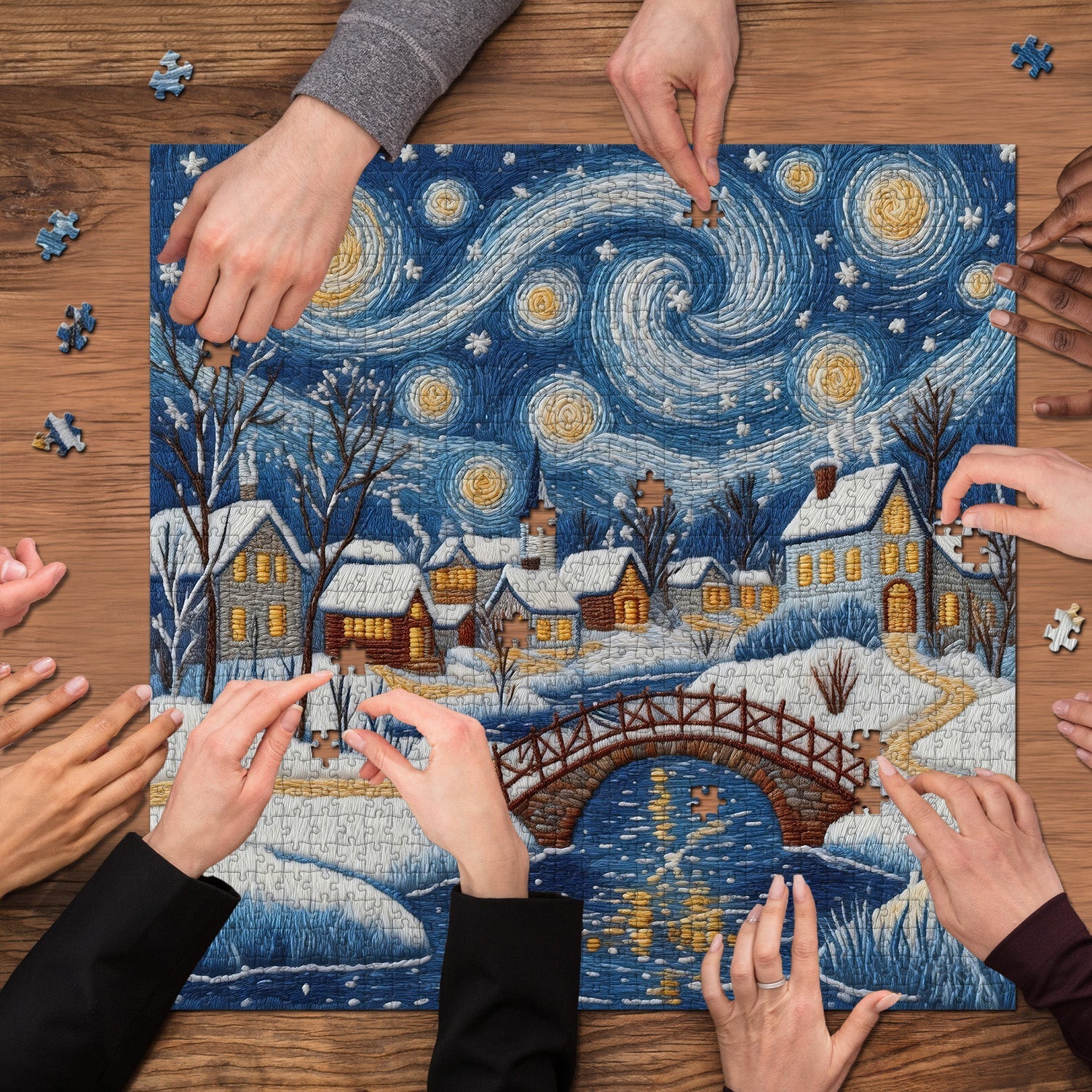 Snowy Village Glow Jigsaw Puzzle 1000 Pieces