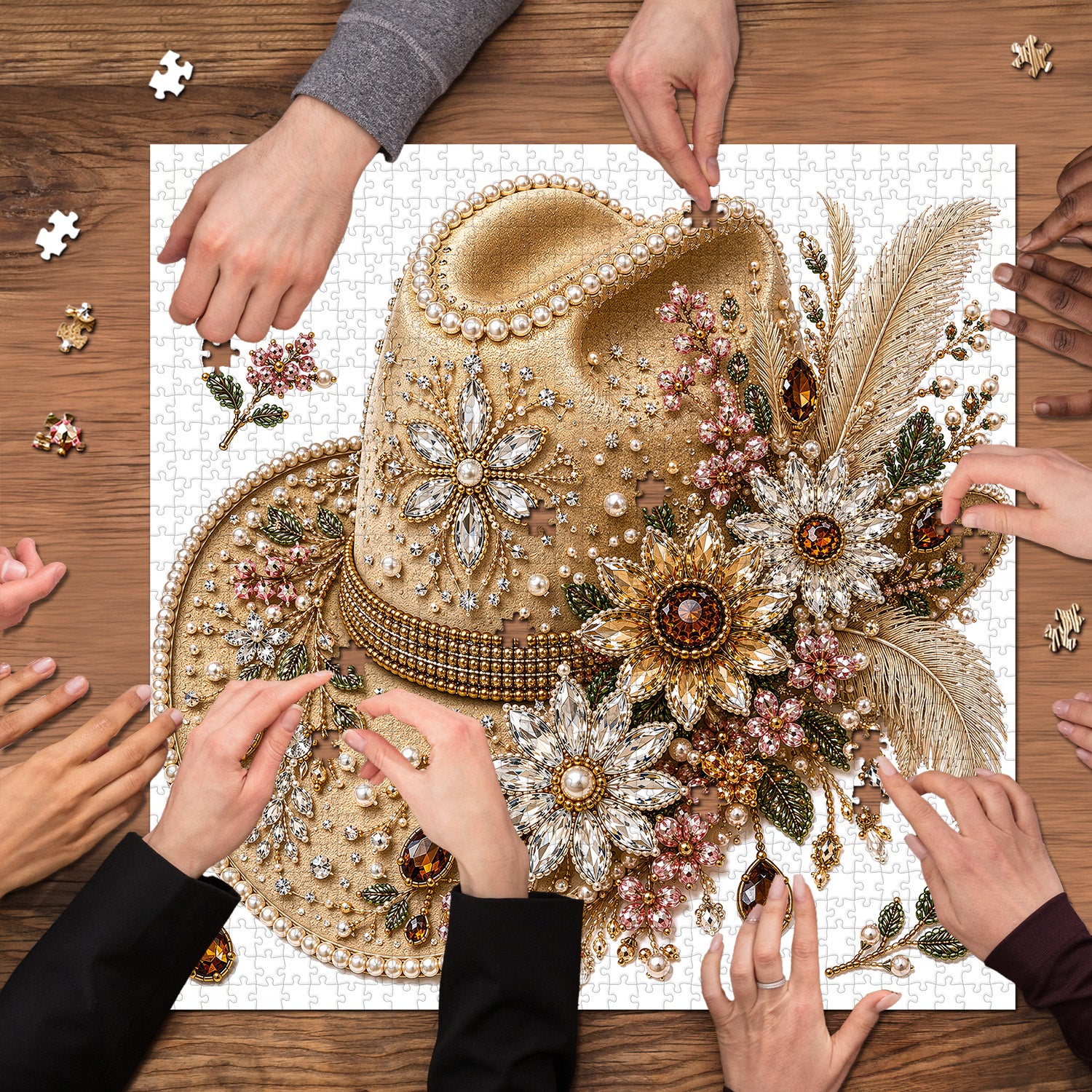 Puzzle con gemma floreale cappello da cowboy, 1000 pezzi