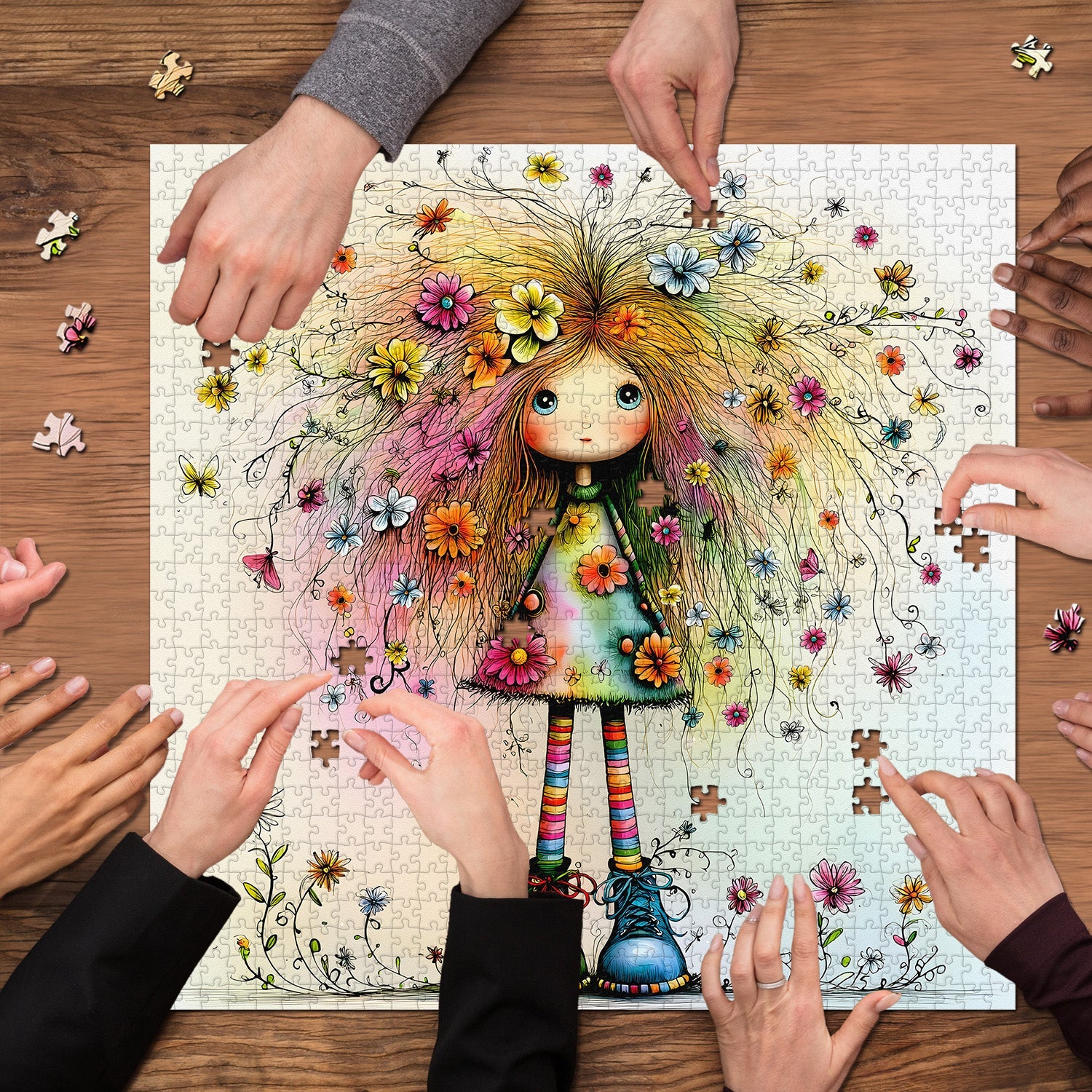 Puzzle per bambola con capelli floreali, 1000 pezzi