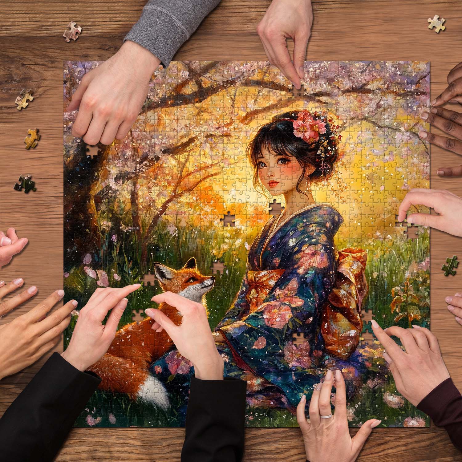 Cherry Blossom Fox Jigsaw Puzzle 1000 Pieces