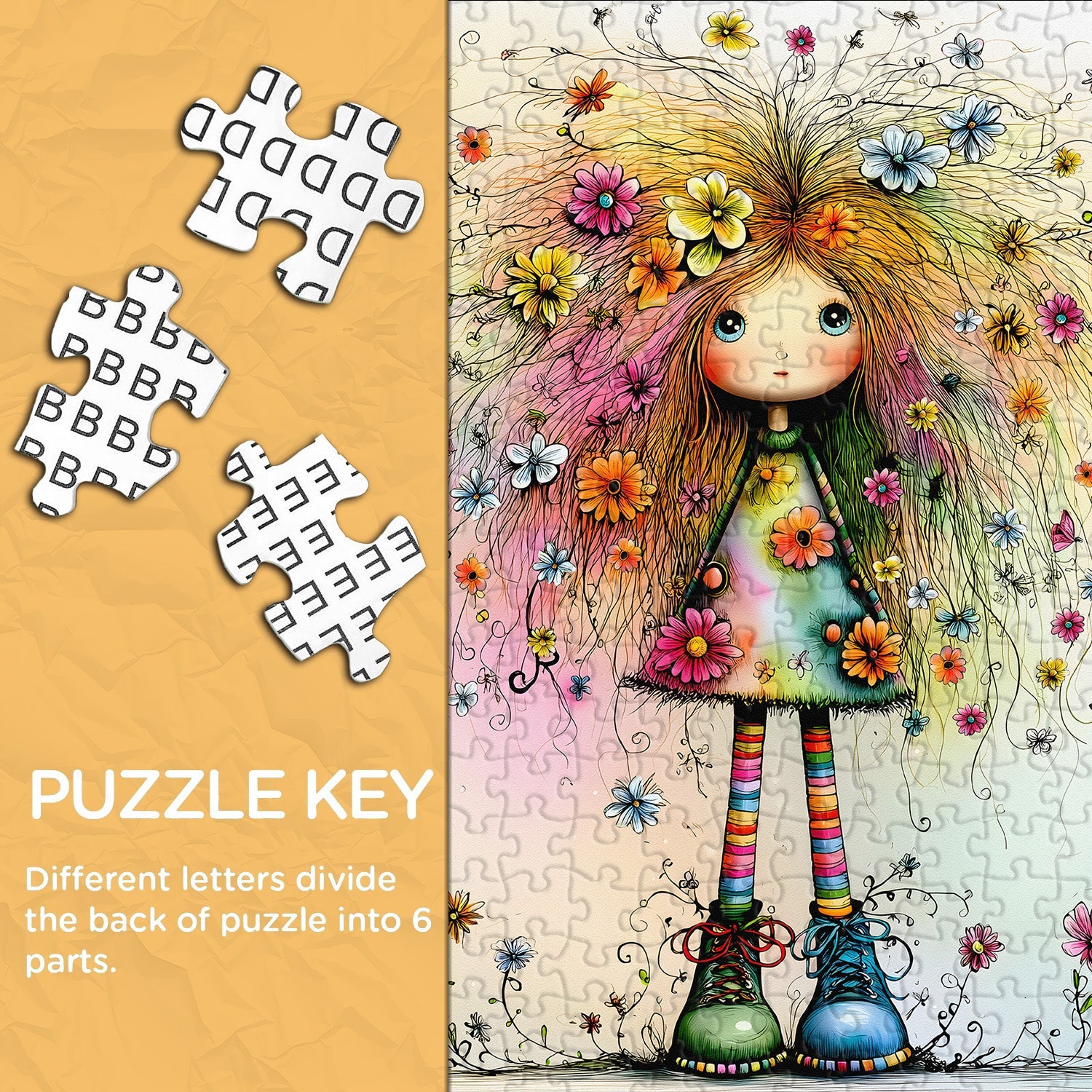 Puzzle per bambola con capelli floreali, 1000 pezzi