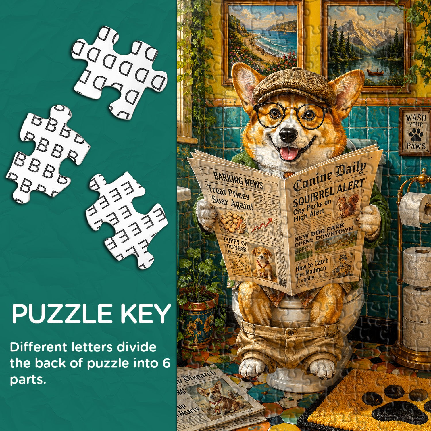 Bathroom Press Pup Jigsaw Puzzle 1000 Pieces