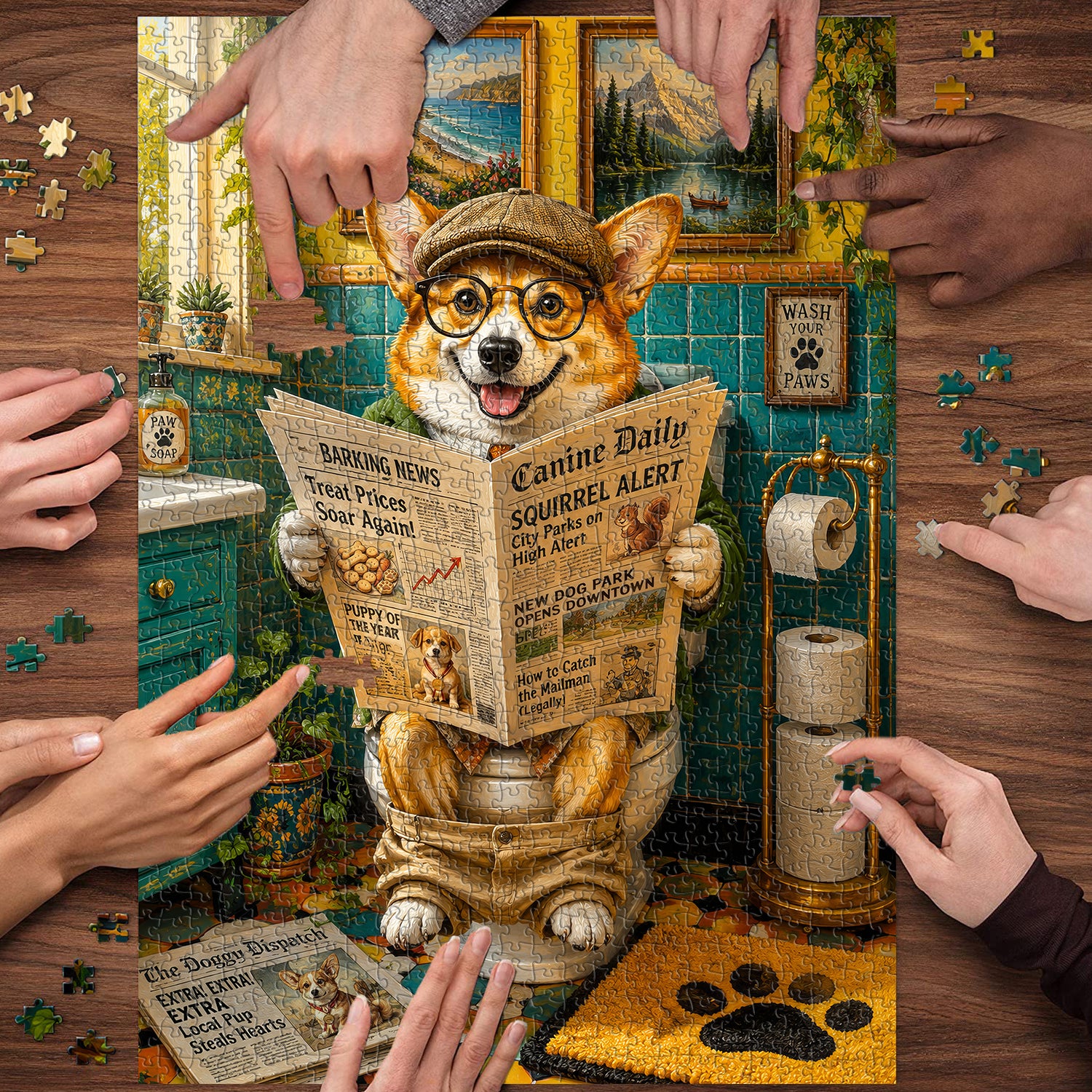 Bathroom Press Pup Jigsaw Puzzle 1000 Pieces