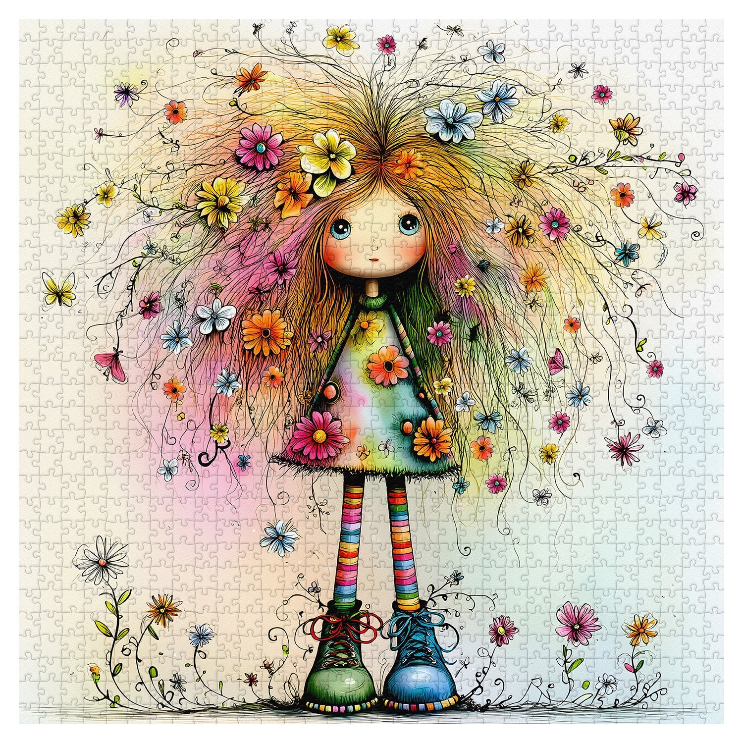 Puzzle per bambola con capelli floreali, 1000 pezzi