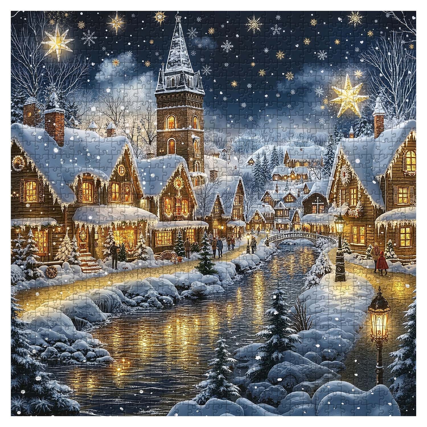 Frosty Christmas River Town Puzzle 1000 pièces