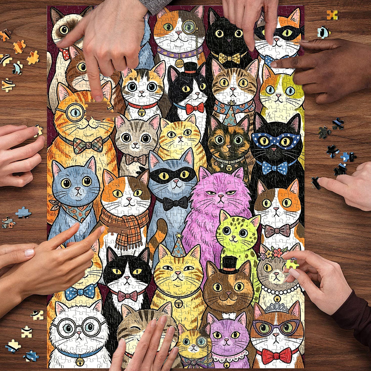 Whimsical Feline Family Portrait Jigsaw Puzzle 1000 Pieces