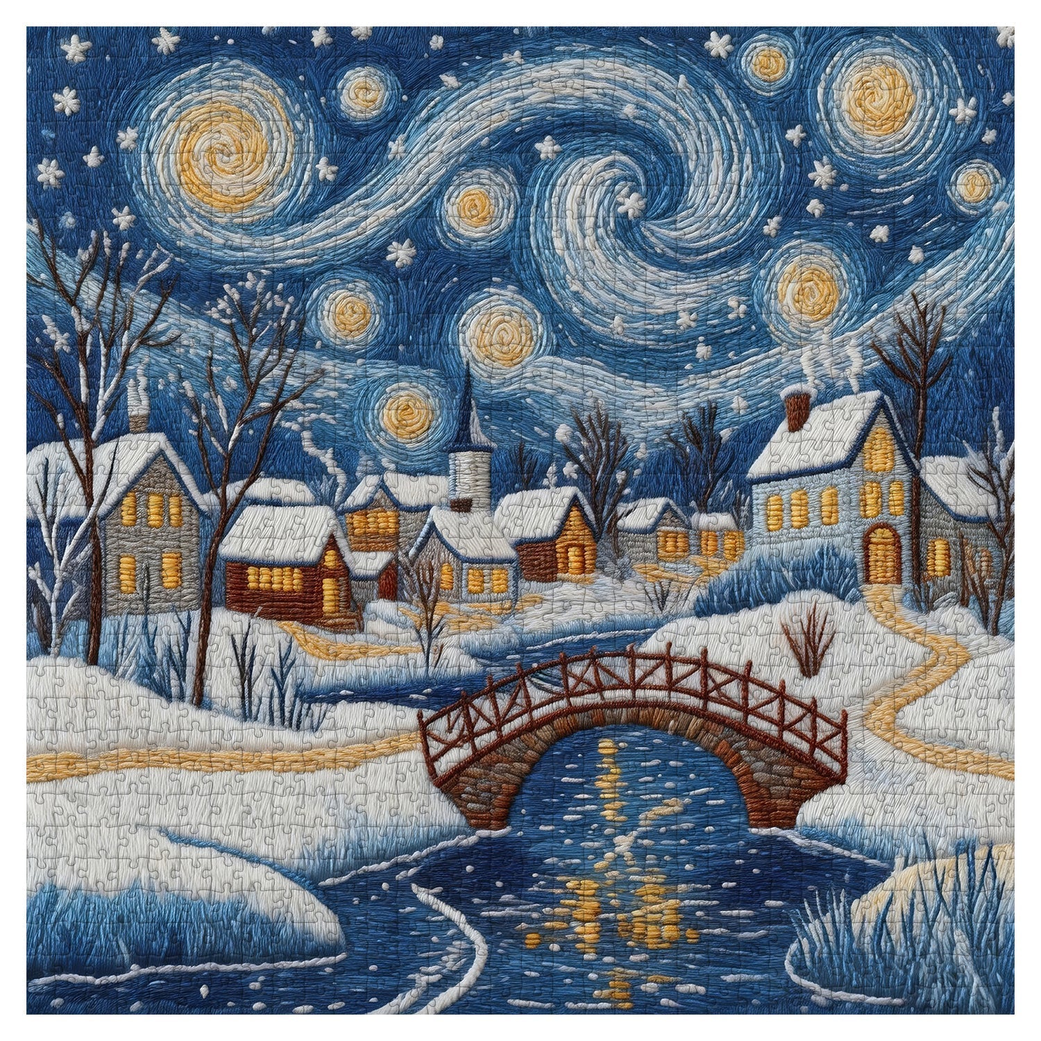 Snowy Village Glow Jigsaw Puzzle 1000 Pieces