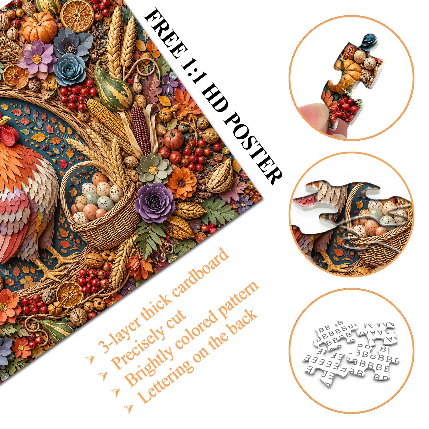 Harvest Rooster Decor Jigsaw Puzzle 1000 Piece