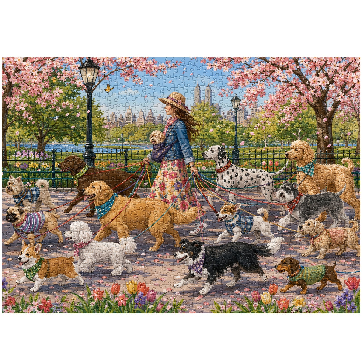 City Floral Pup Stride Jigsaw Puzzle 1000 Pieces