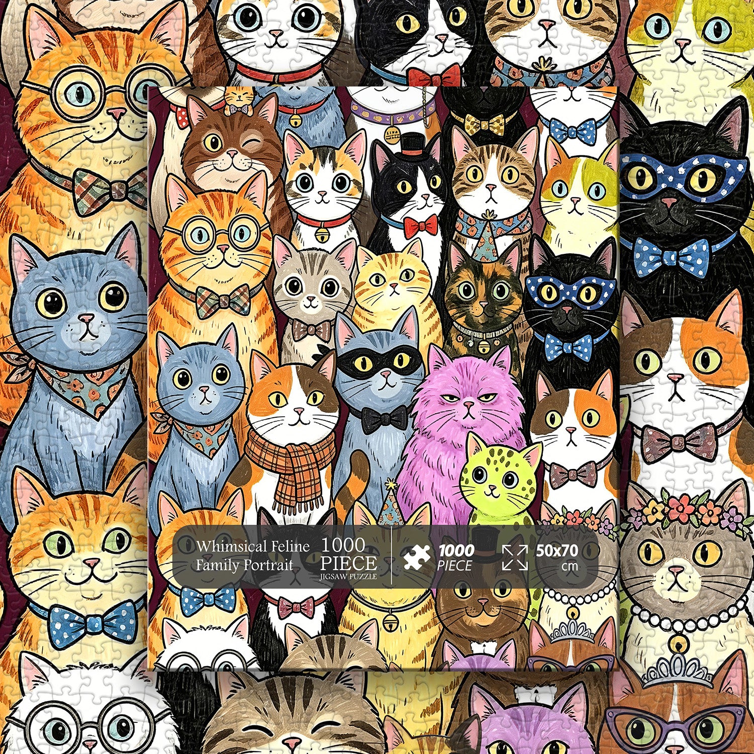 Whimsical Feline Family Portrait Jigsaw Puzzle 1000 Pieces