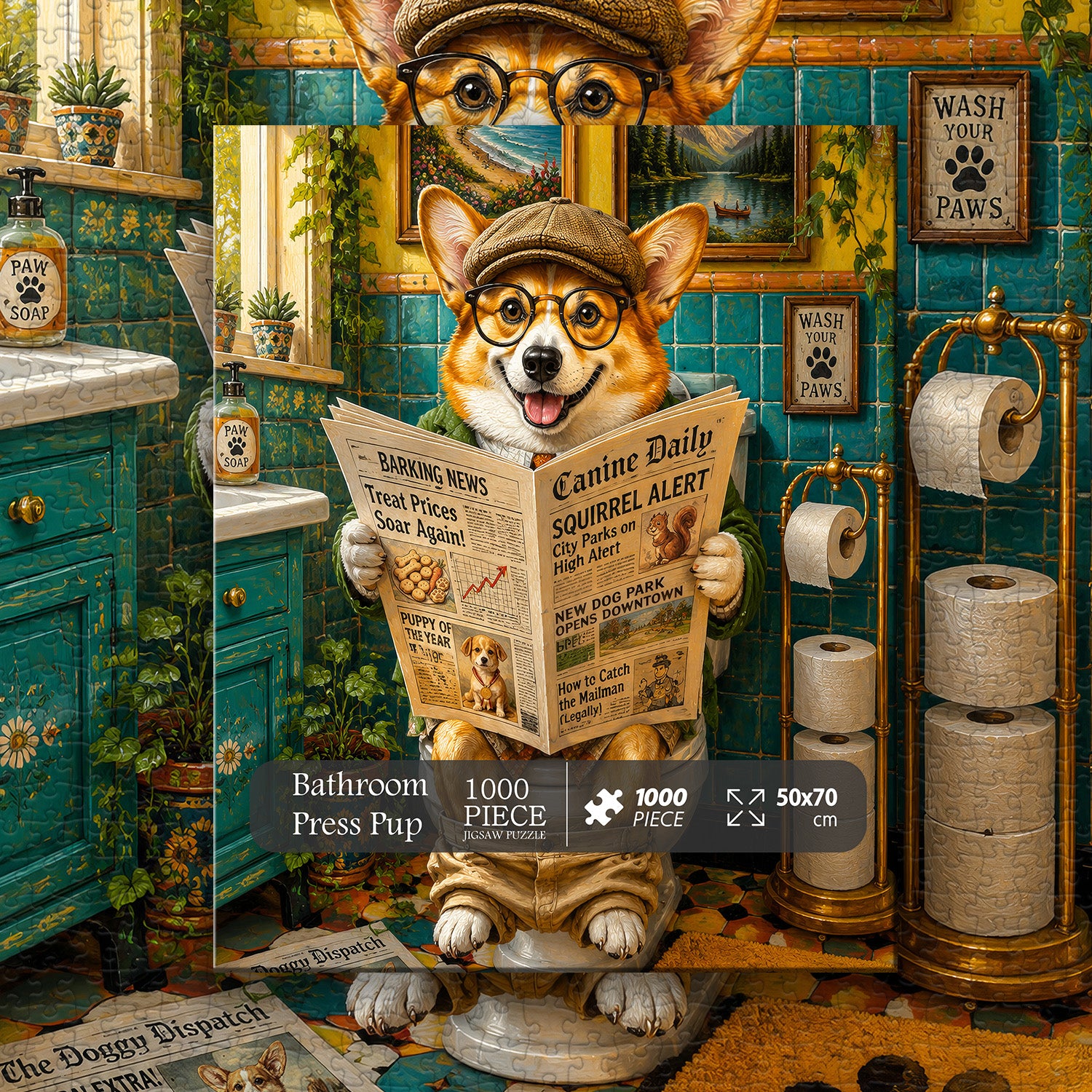 Bathroom Press Pup Jigsaw Puzzle 1000 Pieces