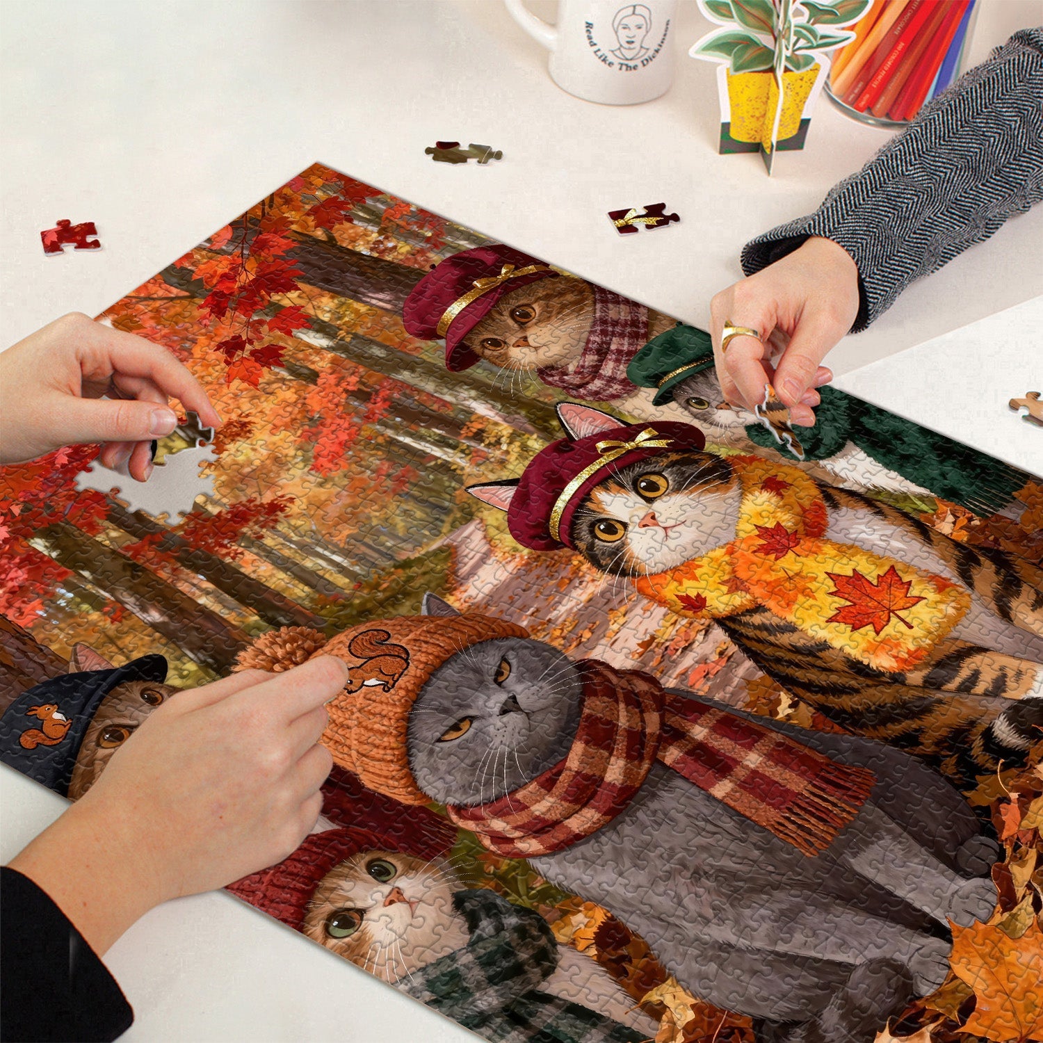 Cute Cat Autumn Jigsaw Puzzle 1000 Pieces