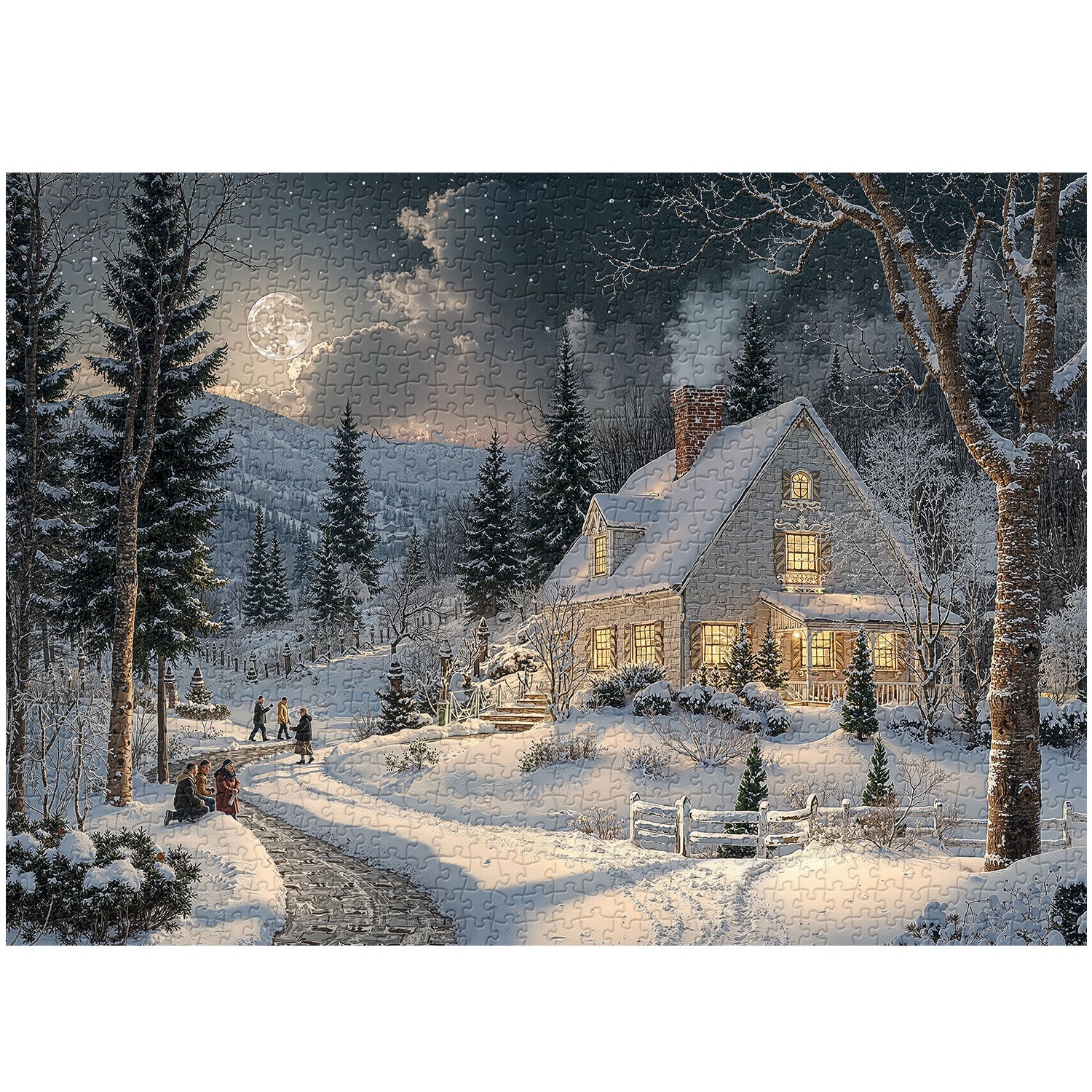 Puzzle di notte innevata al chiaro di luna 1000 pezzi