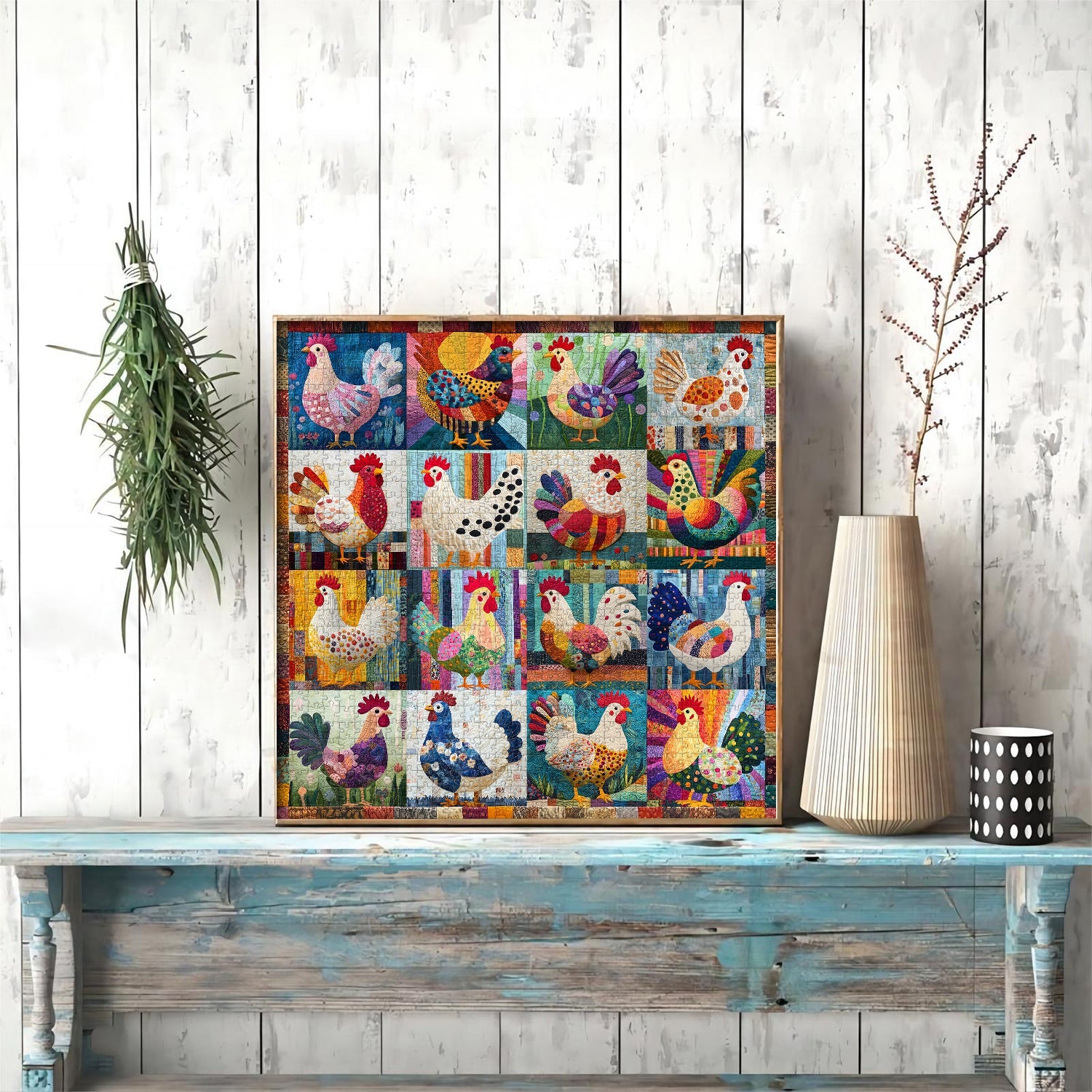 Patchwork Chickens Jigsaw Puzzle 1000 Pieces