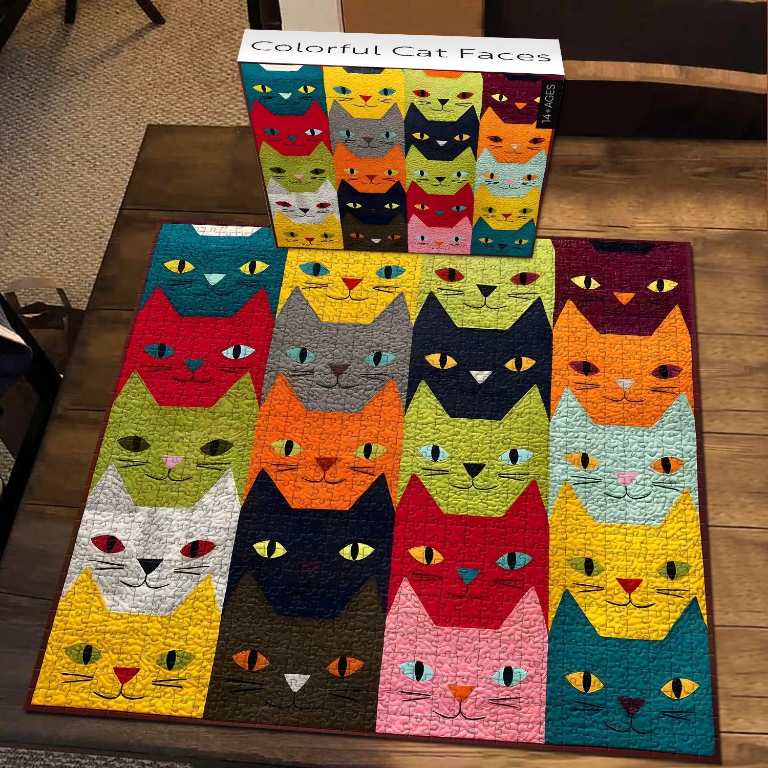 Colorful Cat Faces Jigsaw Puzzle 1000 Pieces