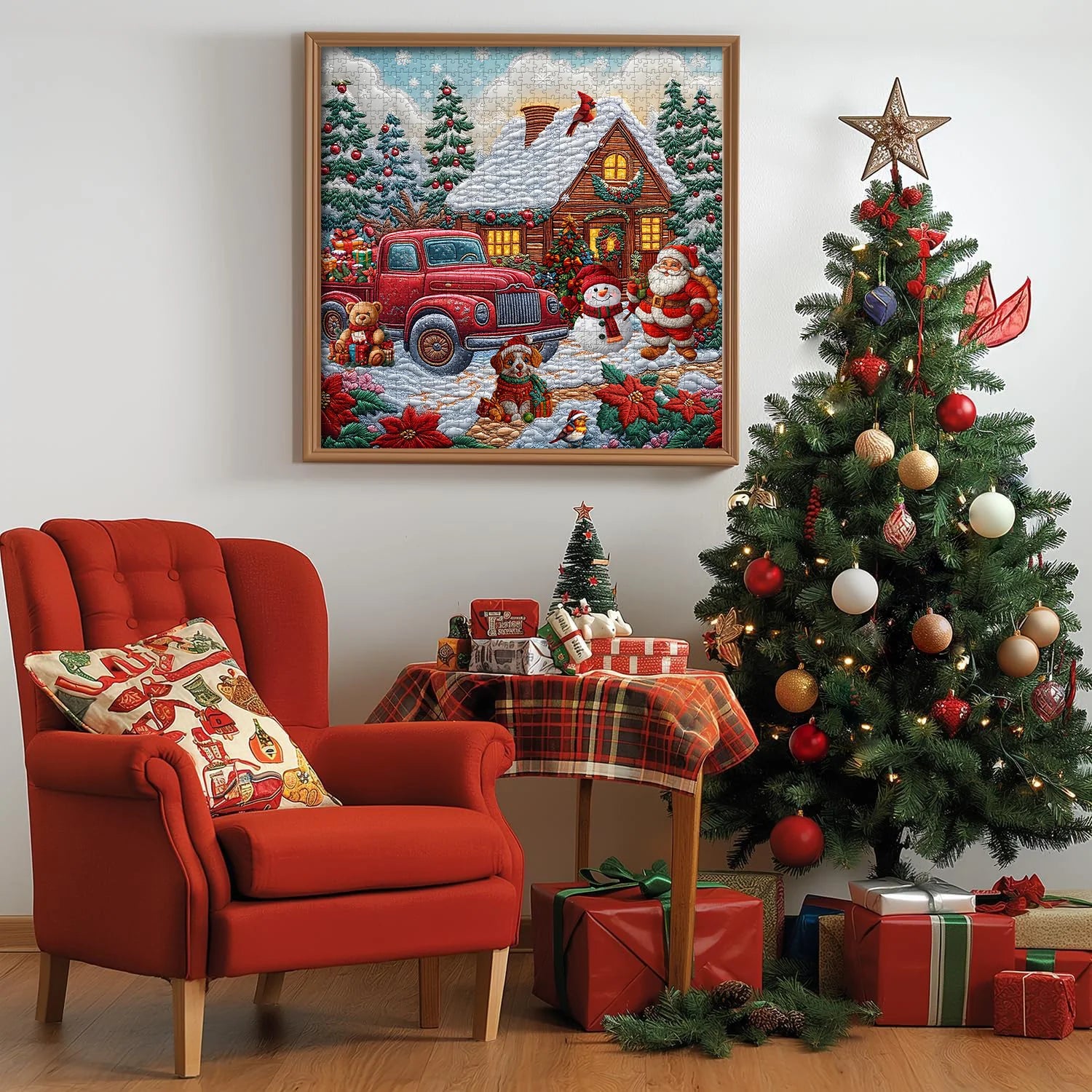 Camion rosso natalizio cottage puzzle puzzle 1000 pezzi