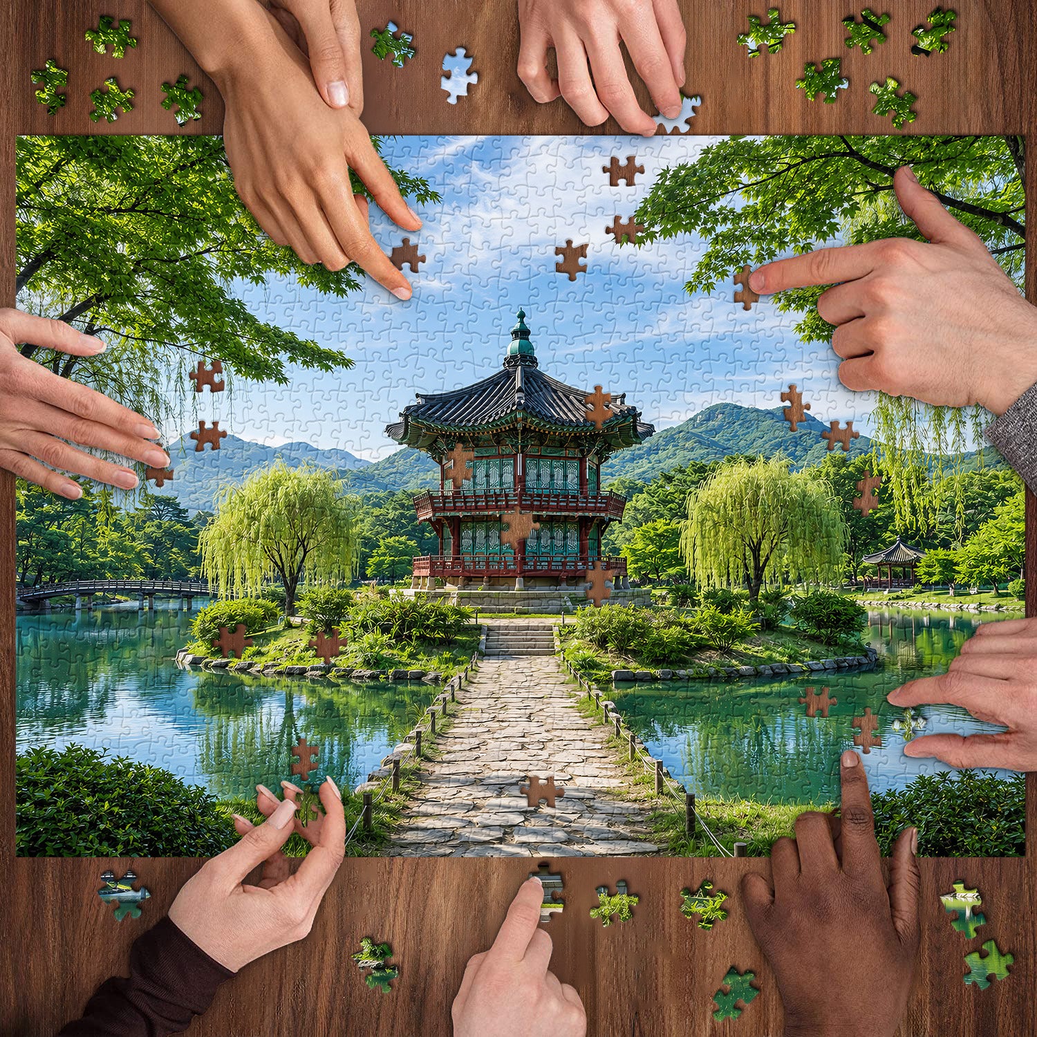 Verdant Waterside Pavilion Jigsaw Puzzle 1000 Pieces