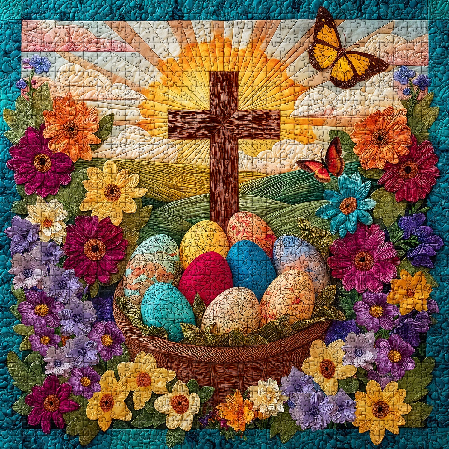 Puzzle Oeufs de Pâques et Croix 1000 pièces