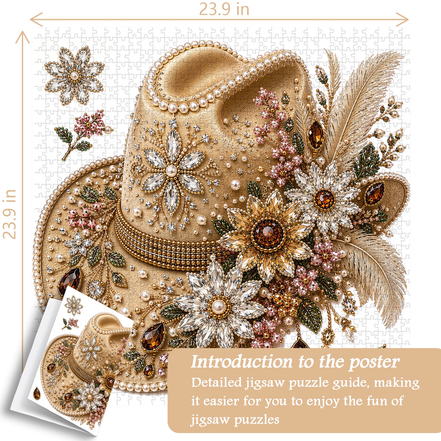 Puzzle con gemma floreale cappello da cowboy, 1000 pezzi