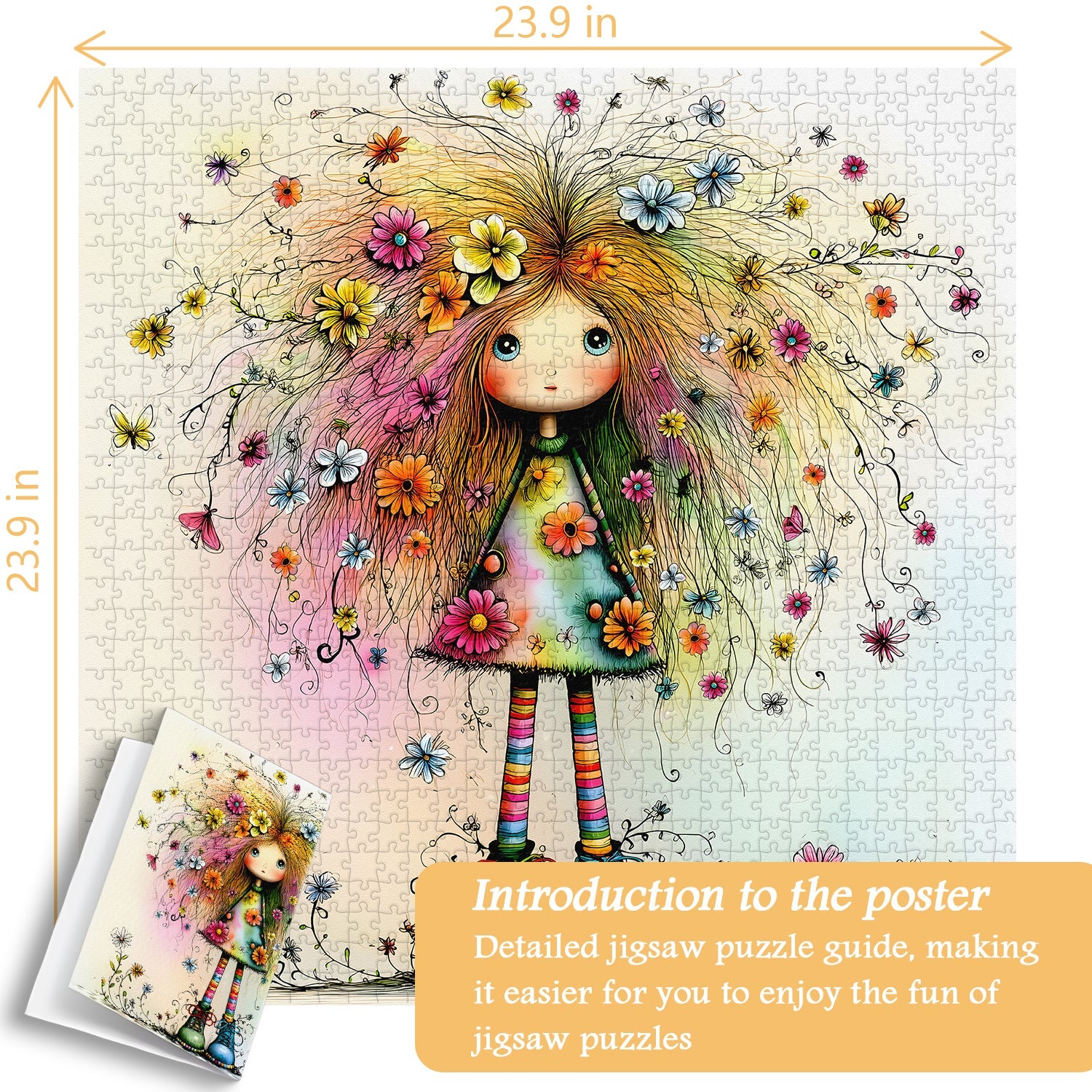 Puzzle per bambola con capelli floreali, 1000 pezzi