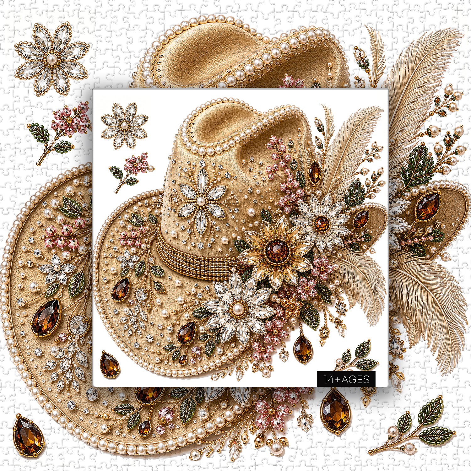 Puzzle con gemma floreale cappello da cowboy, 1000 pezzi