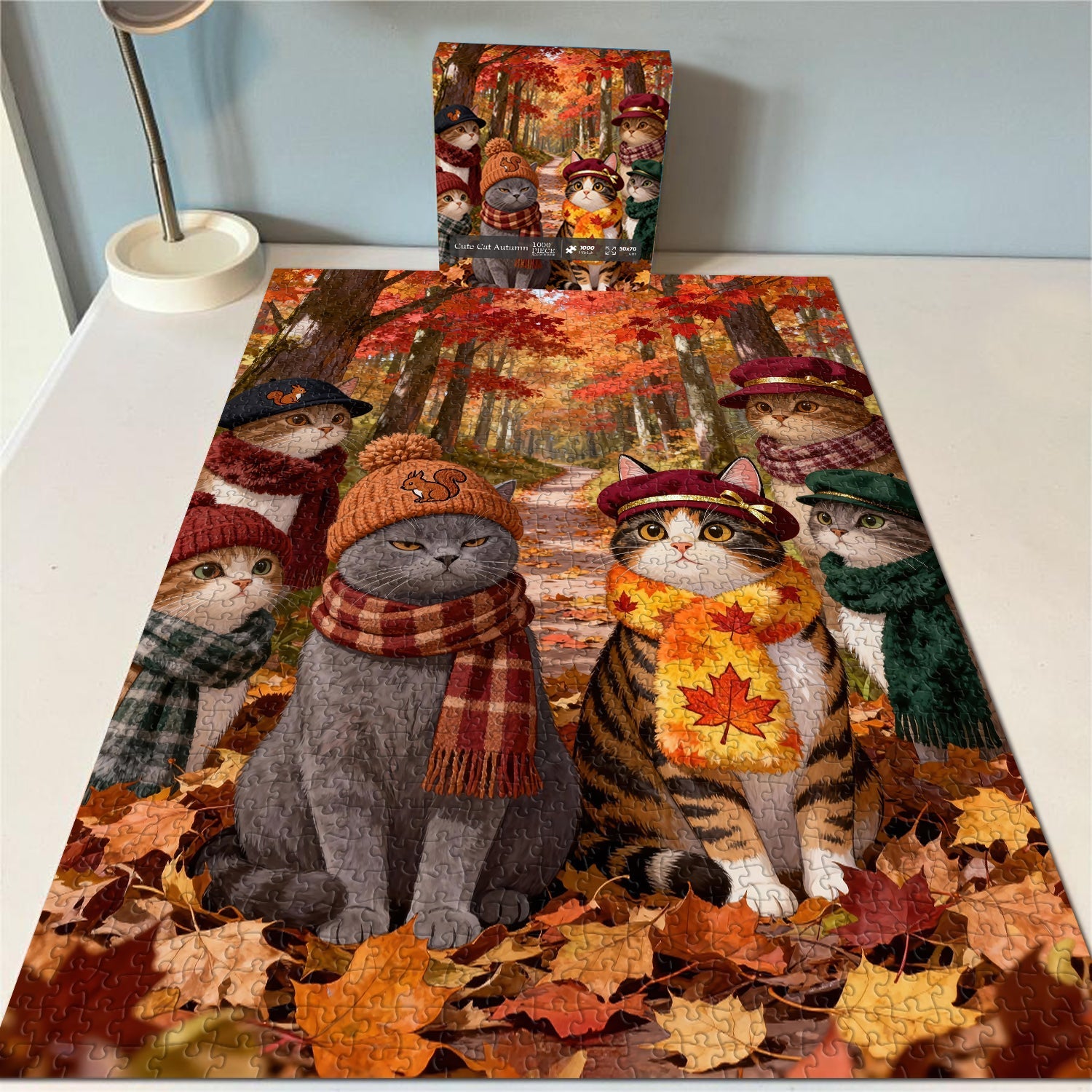 Cute Cat Autumn Jigsaw Puzzle 1000 Pieces