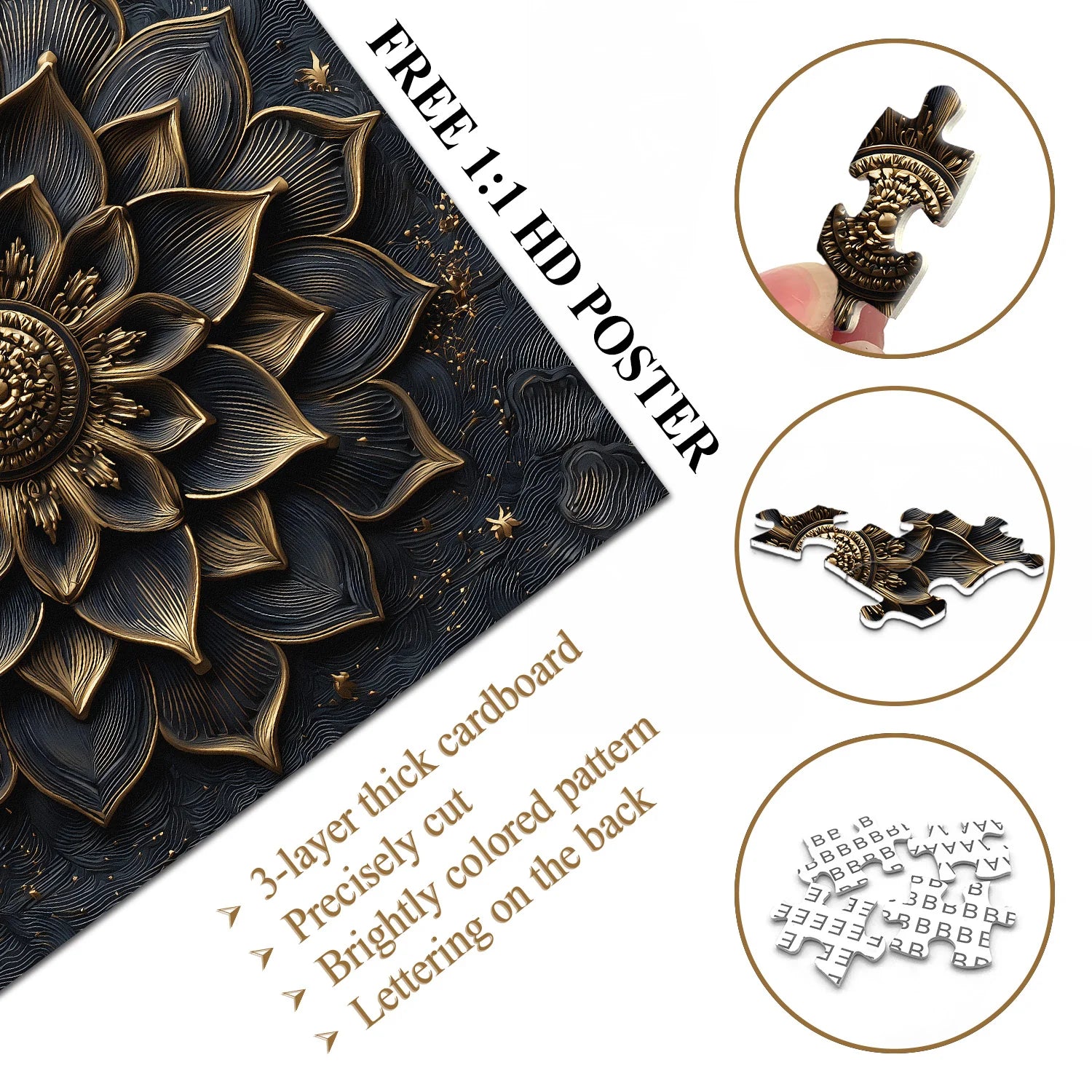 Rompecabezas de flor de oro negro Puzzle 1000 piezas