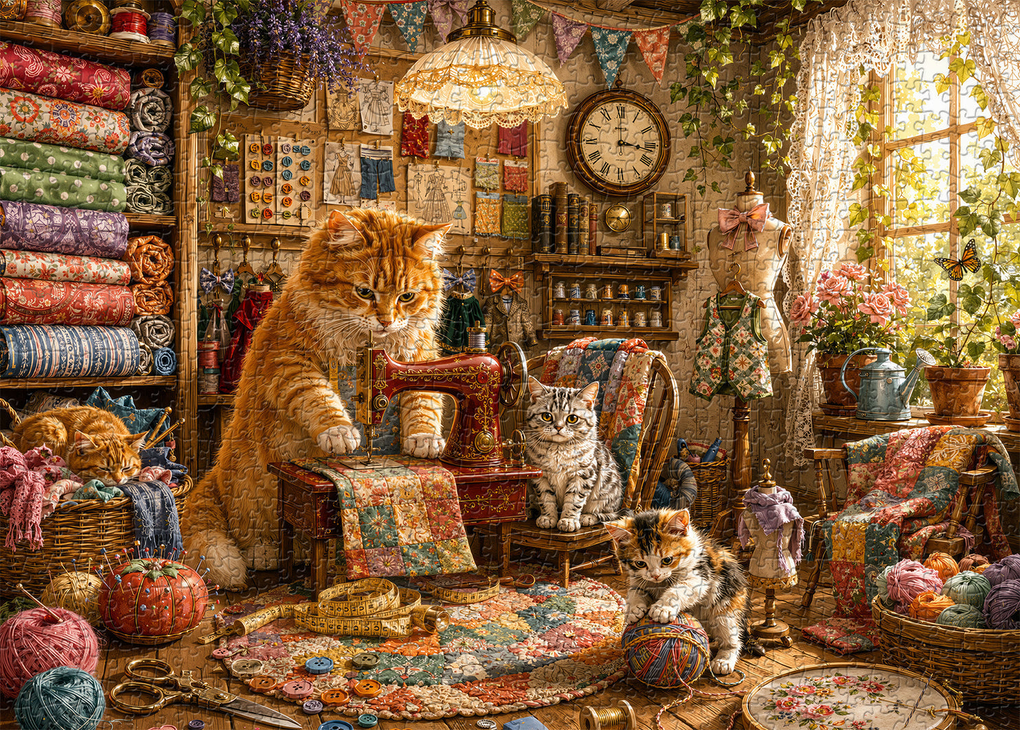 Sewing Cat Cottage Jigsaw Puzzle 1000 Pieces