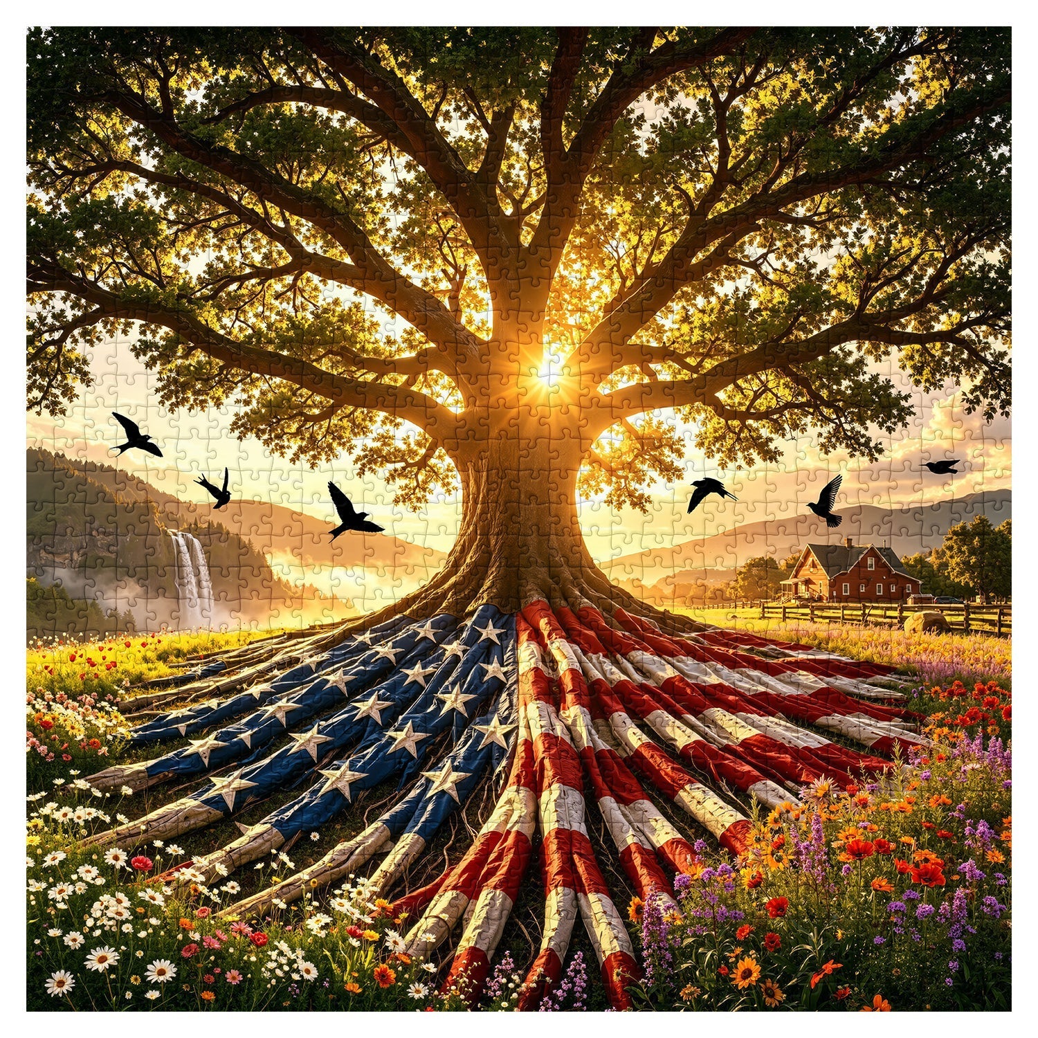Flag Roots Sunset Oak Jigsaw Puzzle 1000 Pieces