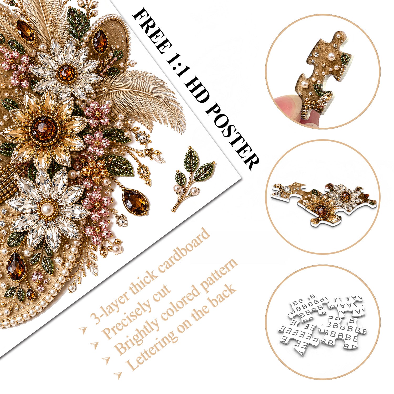 Puzzle con gemma floreale cappello da cowboy, 1000 pezzi