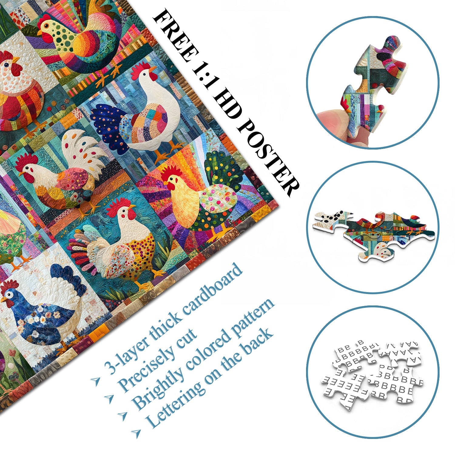 Patchwork Chickens Jigsaw Puzzle 1000 Pieces