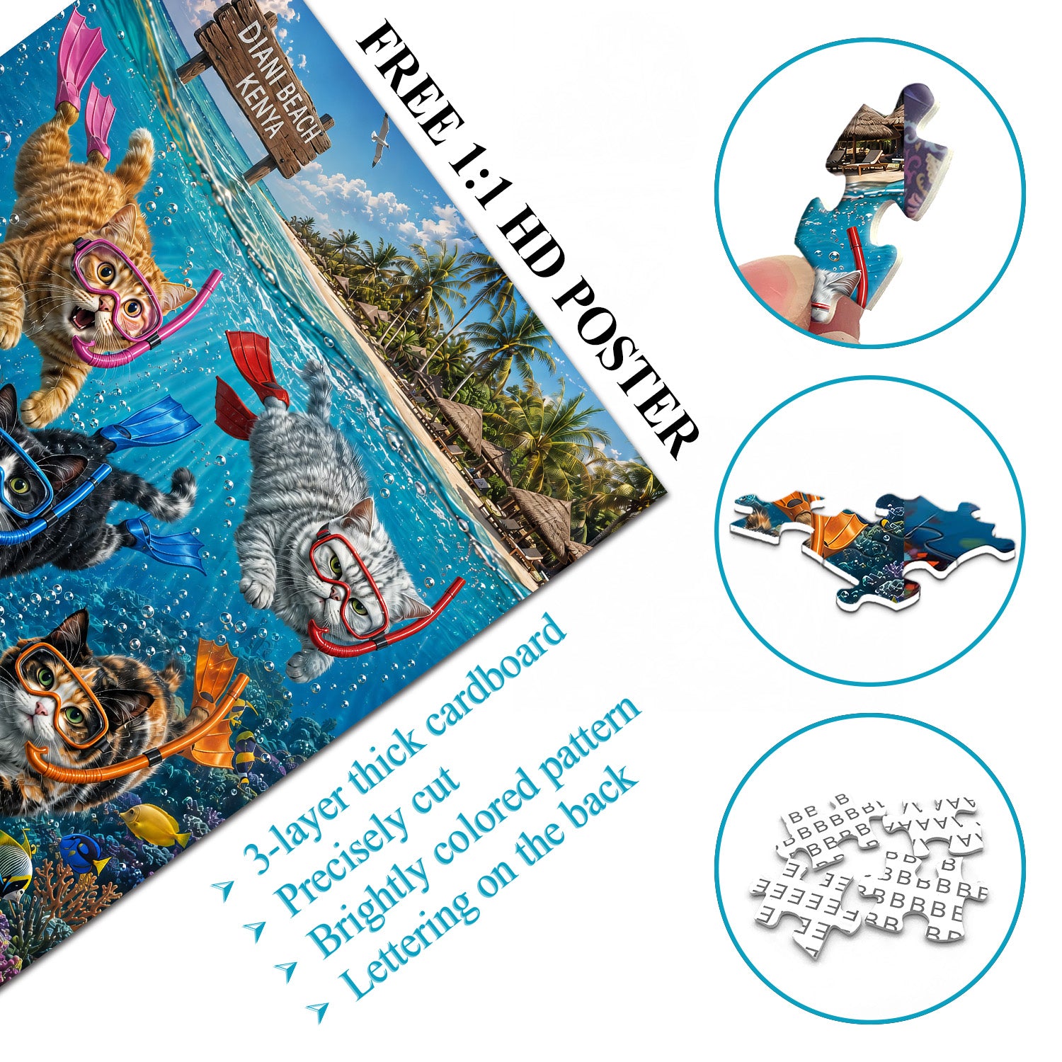 Cat Snorkeling Expedition Jigsaw Puzzle 1000 Pieces